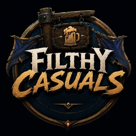 The Filthy Casuals crest: a battered tankard crossed with a worn sword